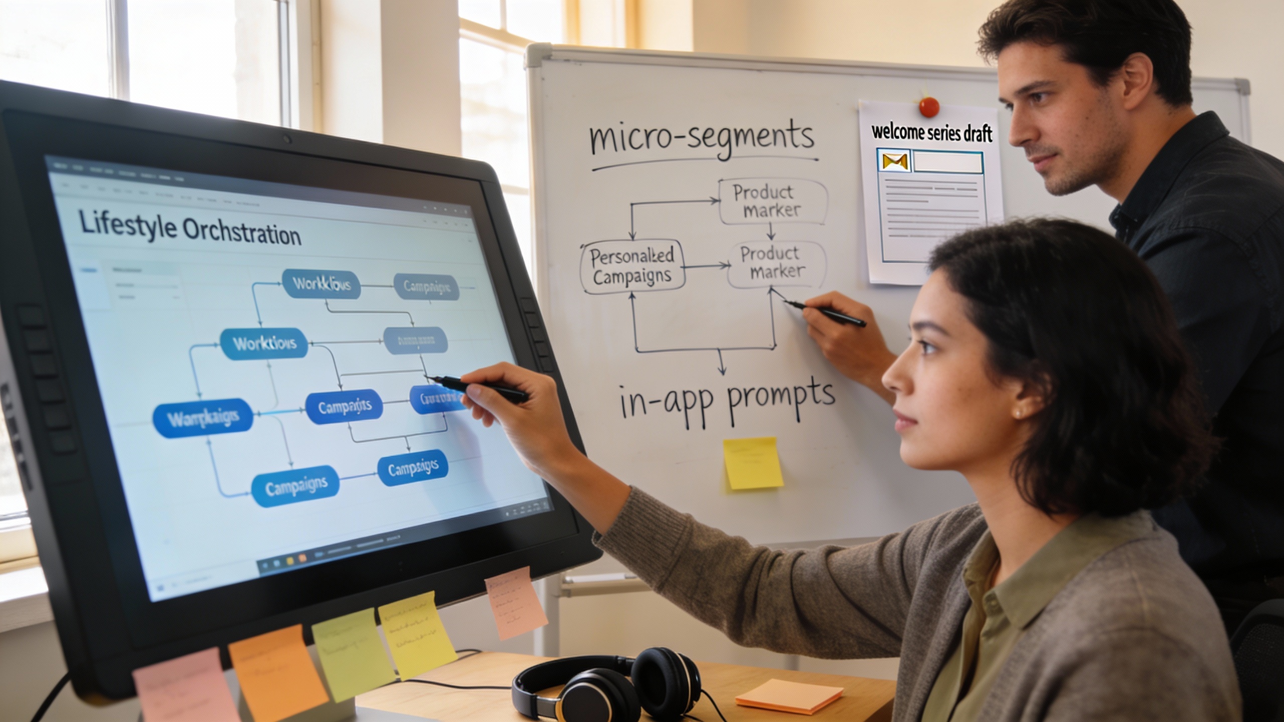 Team building lifecycle orchestration and personalized campaigns for micro-segments, showcasing marketing automation and social media marketing integration