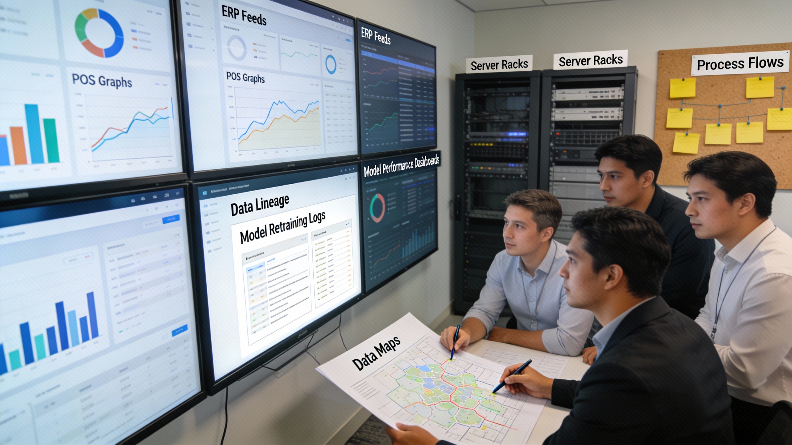 Cross-functional analytics team collaborating on model rollouts and data pipelines for supply chain forecasting, relevant to content strategy and SEO optimization