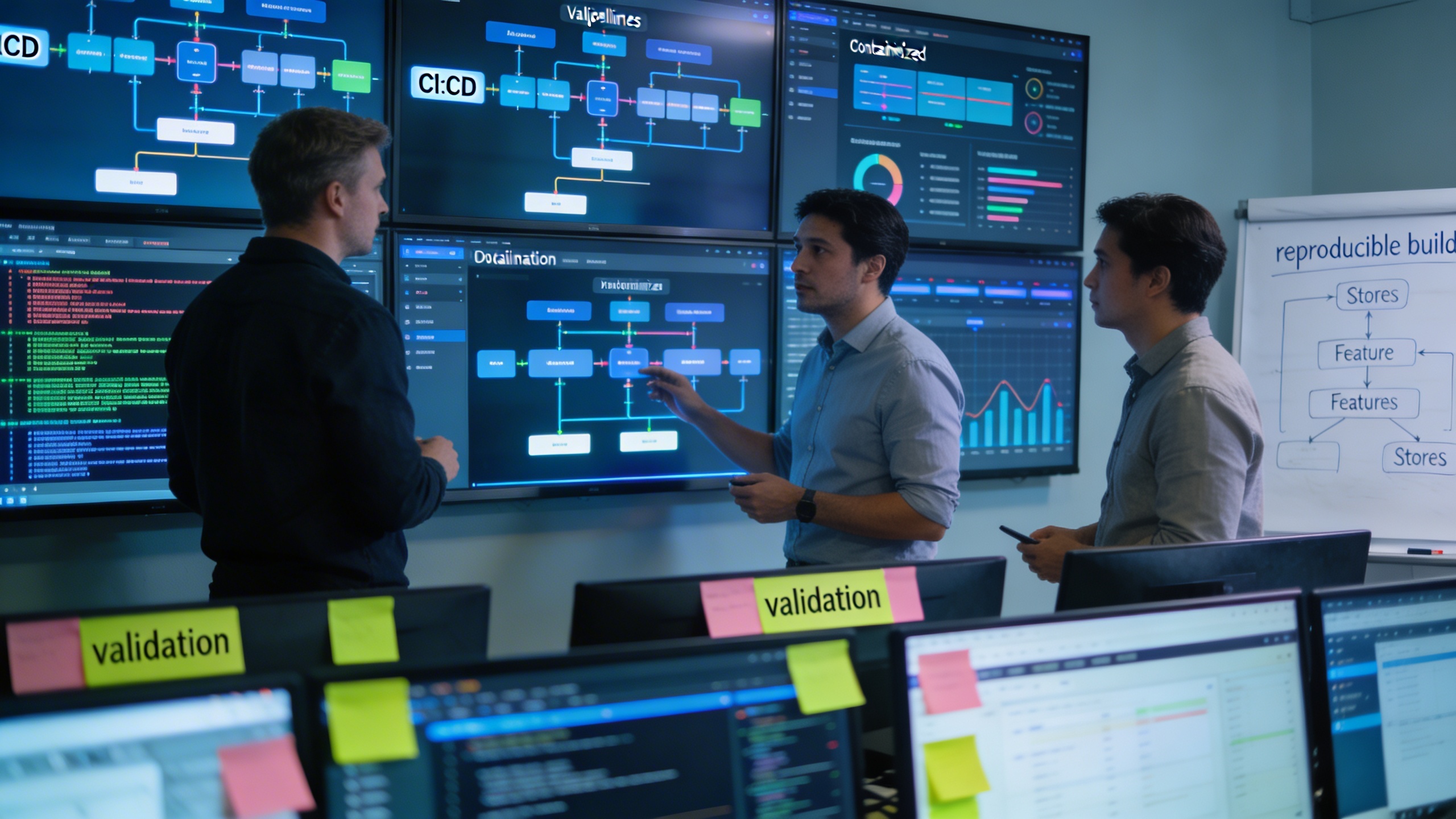Engineering team operating CI/CD pipelines and data validation gates to scale ML workflows, highlighting blog automation and digital marketing automation integration