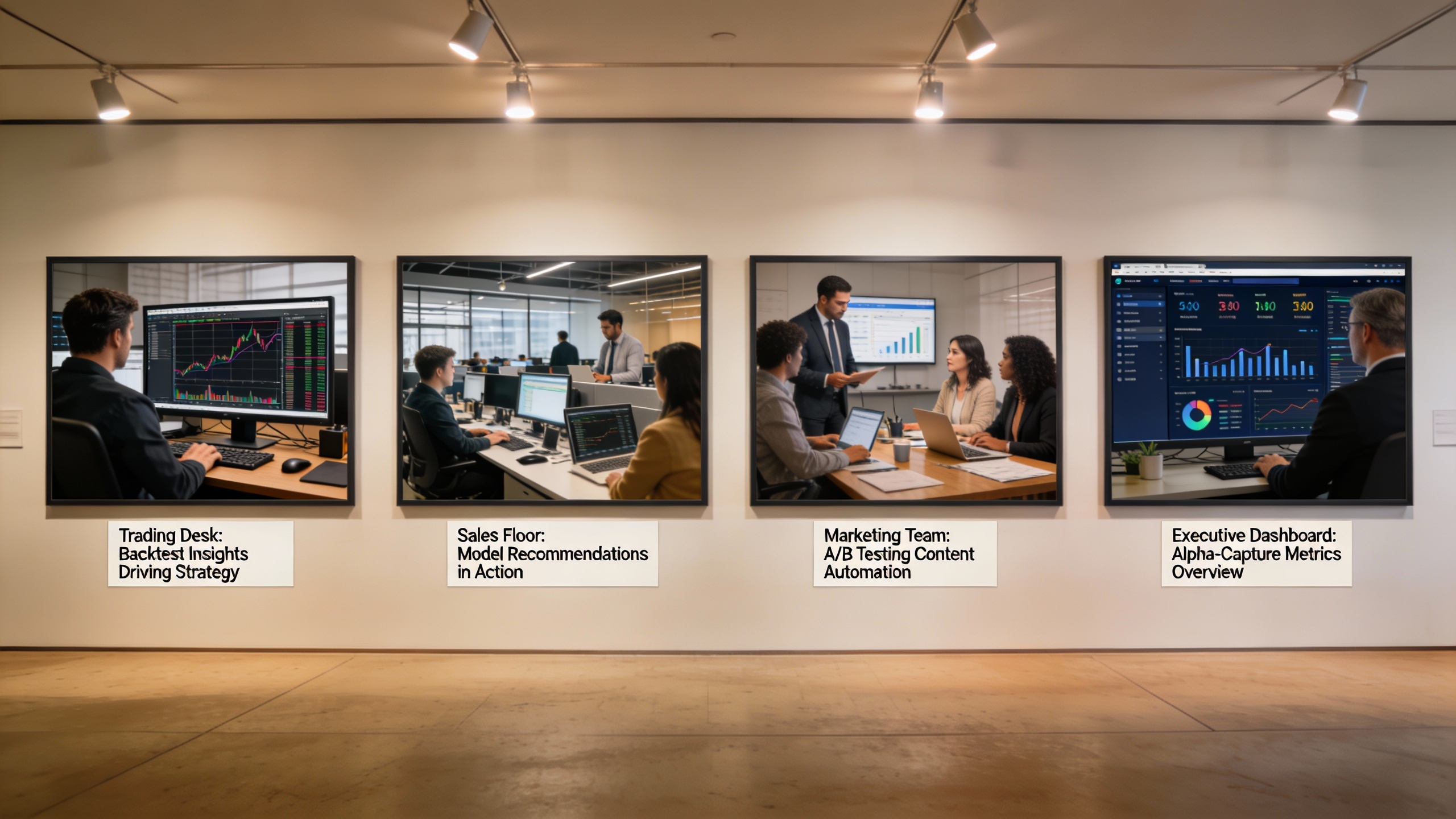 Gallery of four case study vignettes showing pilots evolving into revenue engines, including examples of blog automation and content strategy in marketing