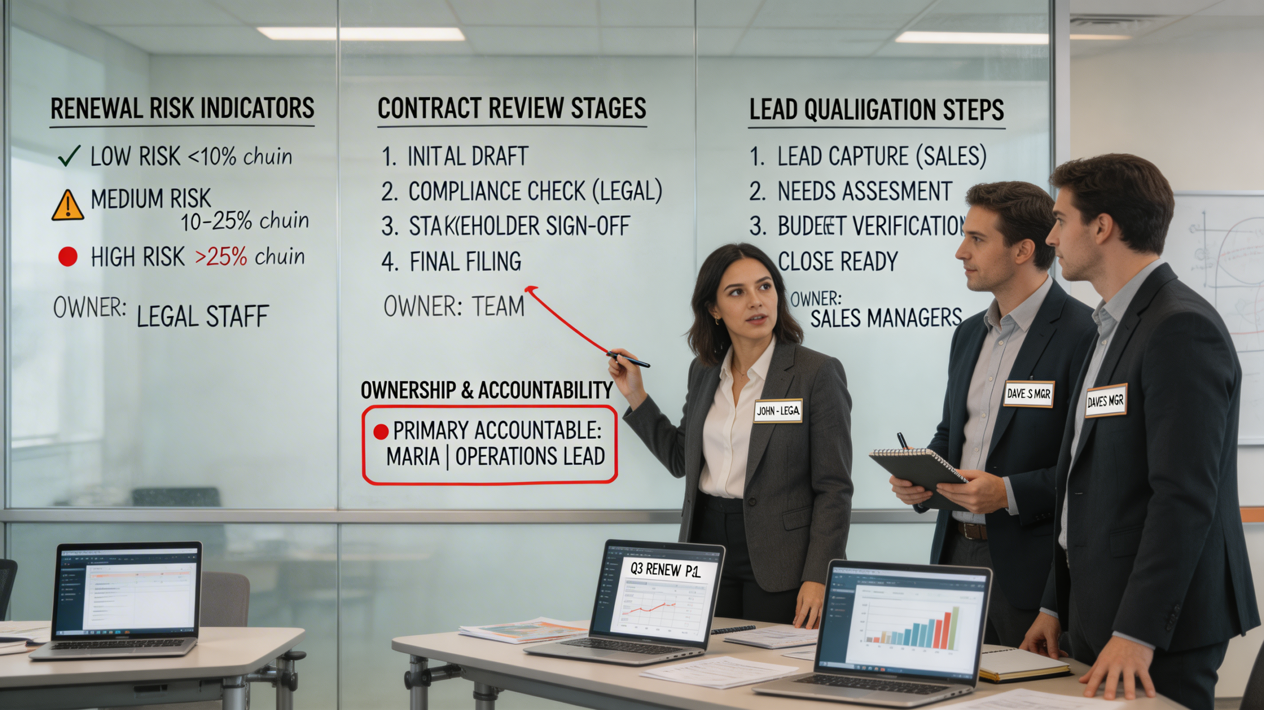 Business team redesigning workflow ownership and process before AI deployment, showing digital marketing automation and content strategy planning